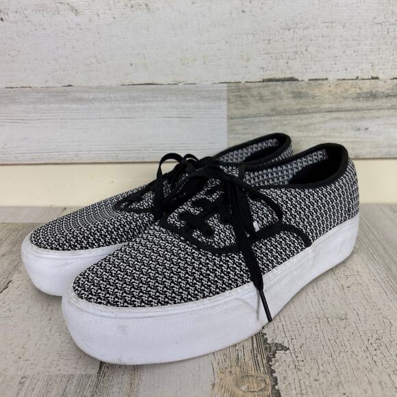 Vans Women’s 10.5 The Authentic Platform 2.0 Black White Canvas Sneakers New - Picture 1 of 8